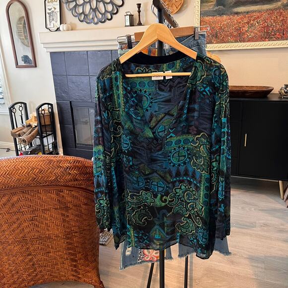 Chicos Blouse Womens Size 3/XL Colorful Paisley Geometric Floral 100% Silk - Picture 15 of 16